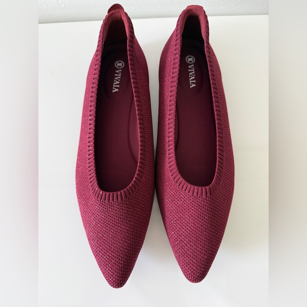 VIVAIA Pointed Toe Ballet Flats Shoes 40/9-9.5, Burgundy Sparkle
